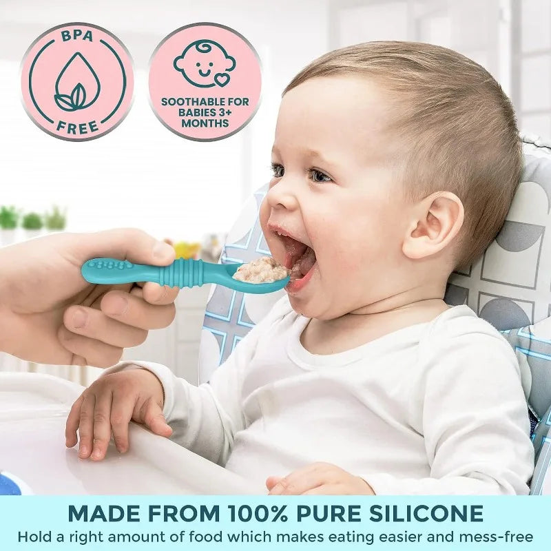 2PCS Baby Silicone Spoon & Fork Set – Soft Training Cutlery