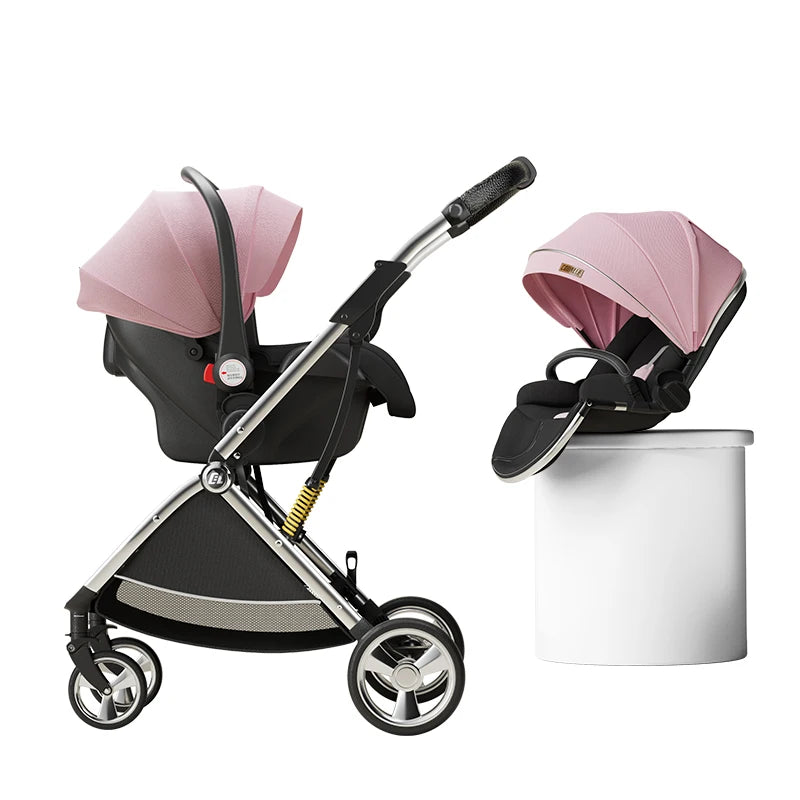 Luxurious Light High Landscape Baby Stroller Egg-shaped Seat for Newborn One Hand Recline Pushchair Pram Compact Size