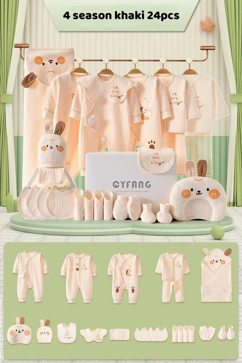 Summer Bunny Newborn Clothes Set – 20–26PCS Cotton Outfit for Boys & Girls