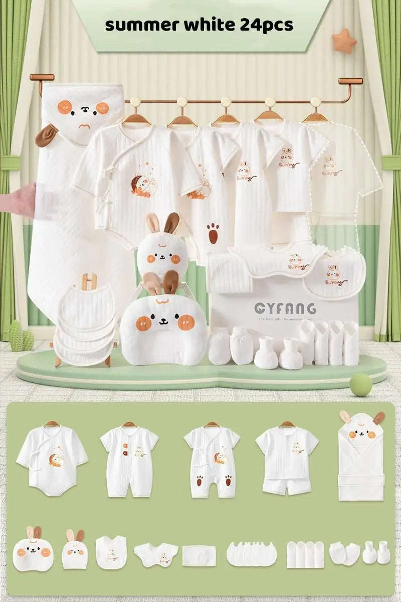 Summer Bunny Newborn Clothes Set – 20–26PCS Cotton Outfit for Boys & Girls