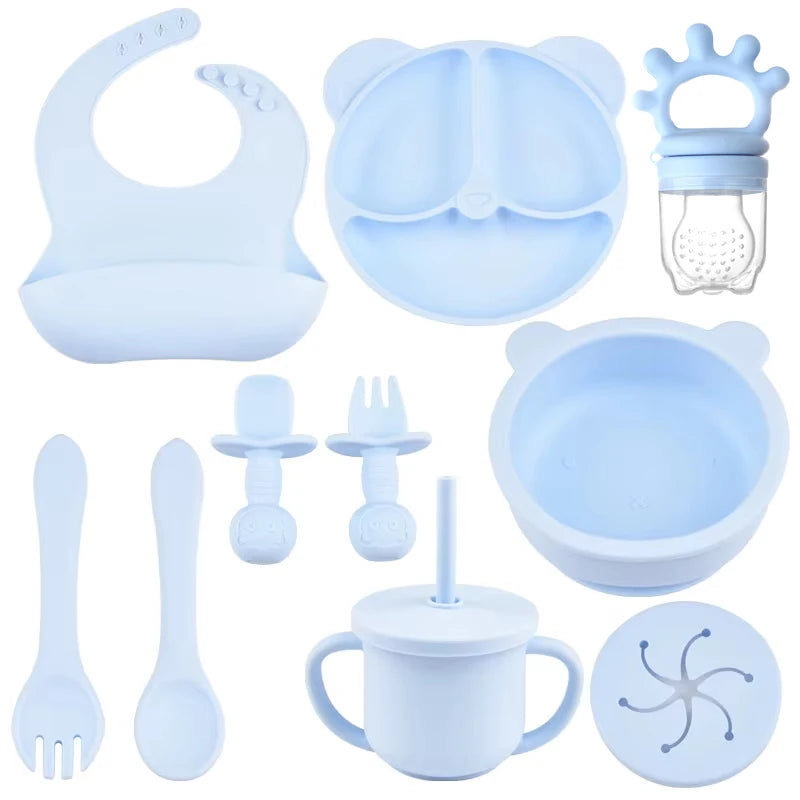 Infant Feeding Essentials – 9PCS Silicone Feeding Kit with Bib