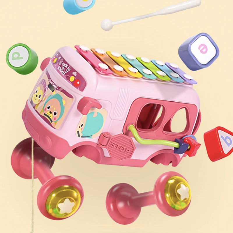 Multi-functional Cartoon Bus Montessori Toys Car Maze Puzzle Hammer Games New Kids Toys Storage Box Early Educational Baby Gift