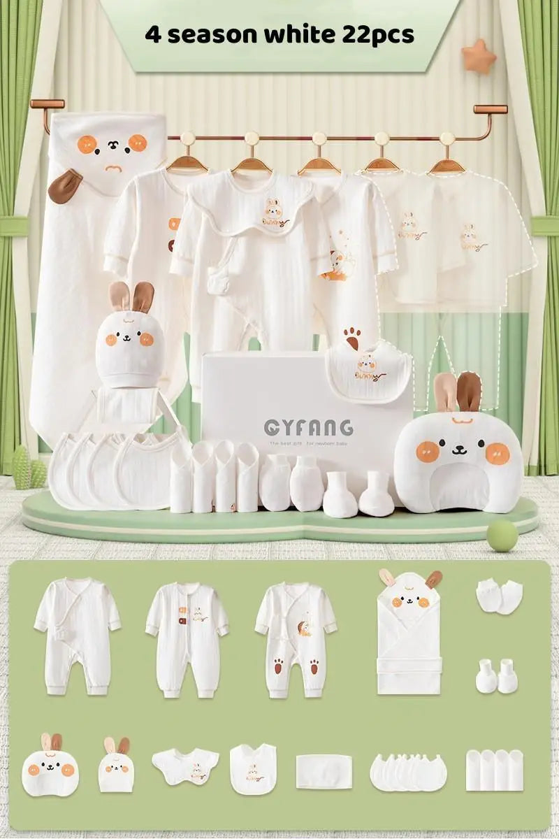 Summer Bunny Newborn Clothes Set – 20–26PCS Cotton Outfit for Boys & Girls