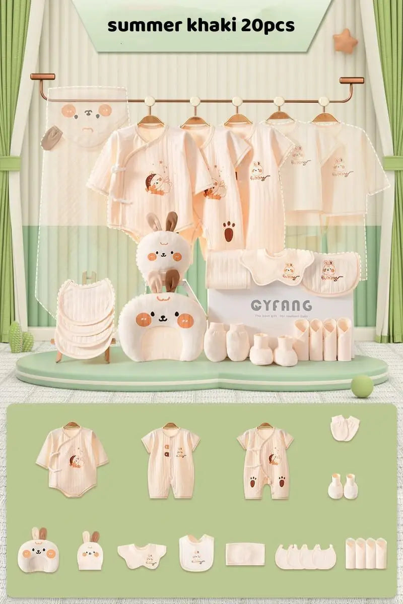 Summer Bunny Newborn Clothes Set – 20–26PCS Cotton Outfit for Boys & Girls