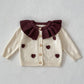 Autumn new 0-3 year old baby clothing for female babies, lotus leaf collar handmade heart knitted long sleeved jacket+jumpsuit