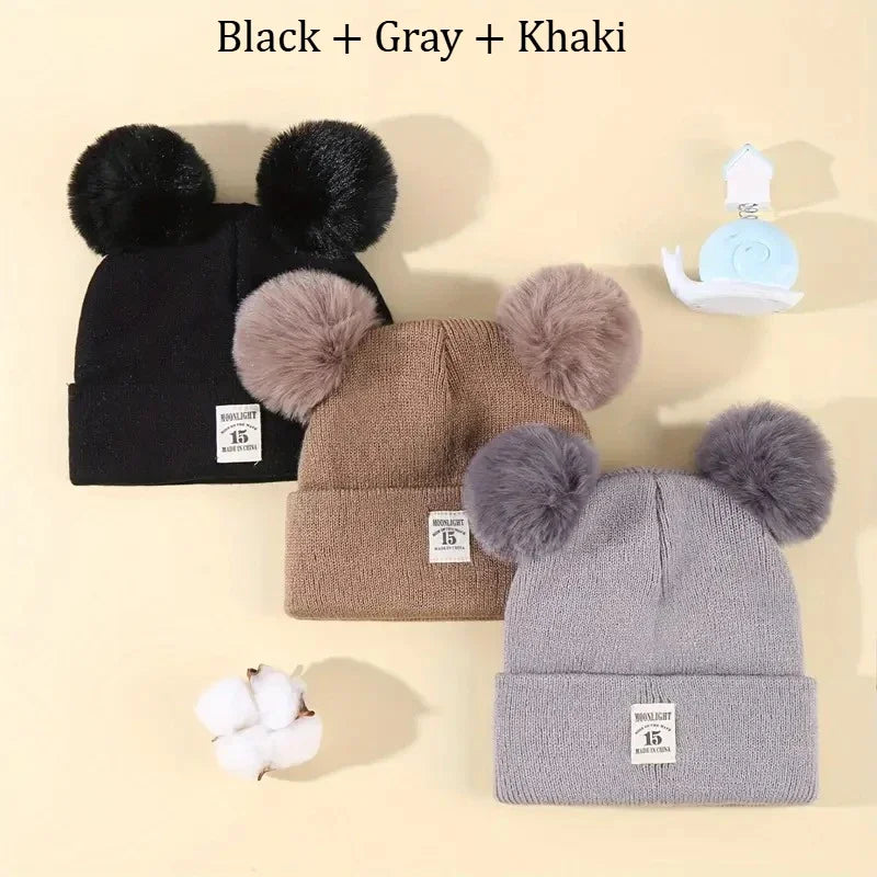 Cute Bear Ear Wool Baby Hat and Scarf Winter Set