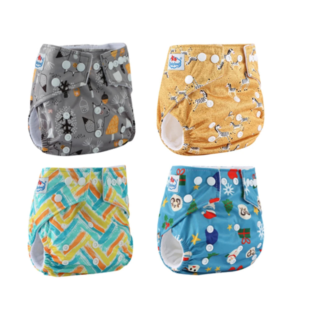 Babyland Reusable Cloth Diapers – 4-Pack Waterproof & Eco-Friendly for Sensitive Skin