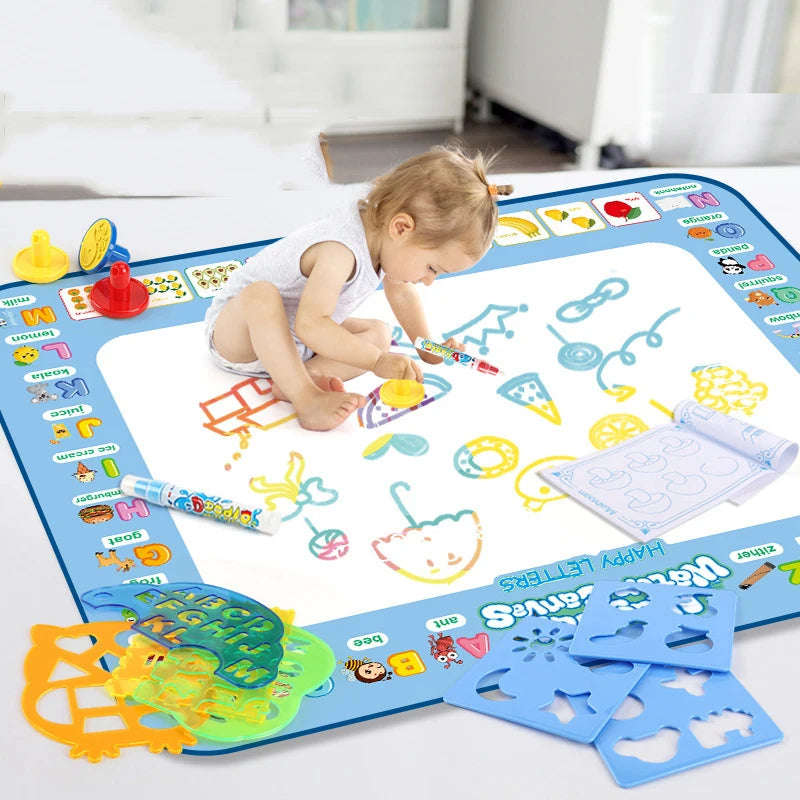 100x80CM Magic Water Drawing Mat Coloring Doodle With Reusable Magic Pens Montessori Painting Board Educational Toys Kids Gifts