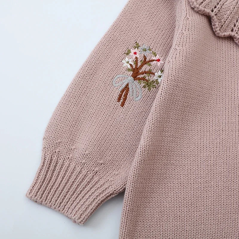 Combinaison bébé fille automne, barboteuse tricotée, broderie à volants, vêtements de nouveau-né, combinaison bébé fille