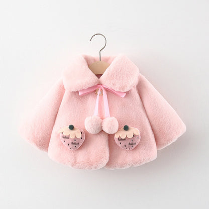 Autumn Winter Newborn Girls Clothes Korean Cute Doll Collar Fleece Warm Thick Baby Tops Cape Faux Fur Coat Kids Jacket BC1521