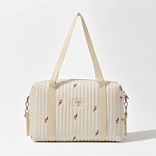 Cotton Diaper Bag – Embroidered Floral Maternity Shoulder Tote