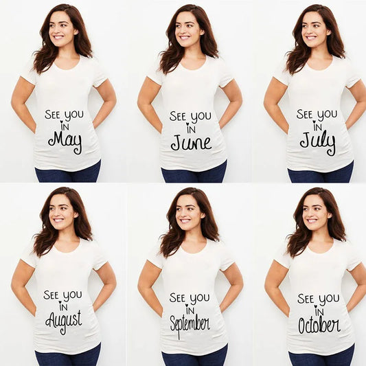 See You In May Print Announcement Pregnant T Shirt Maternity Short Sleeve T-shirt Pregnancy  Shirt New Mom Tshirts Clothes Tops