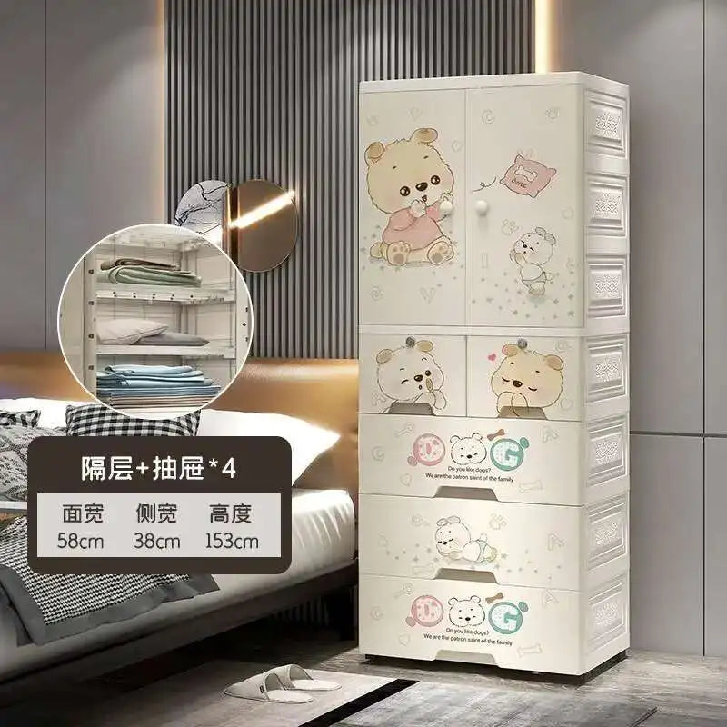 Plastic Baby Storage Cabinet Simple Cartoon Children's Wardrobe For Girls Bedroom Home Infant Storage Home Furniture