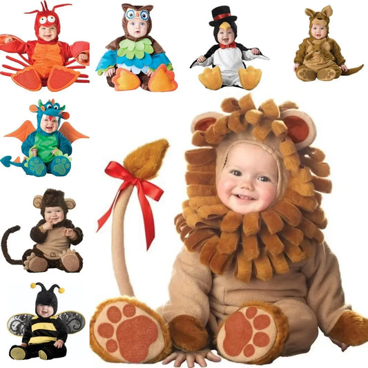 6M-24M Christmas Xmas Holiday Halloween Costume Infant Baby Girls Lion Dinosaur Rompers Elk Toddlers Clothes