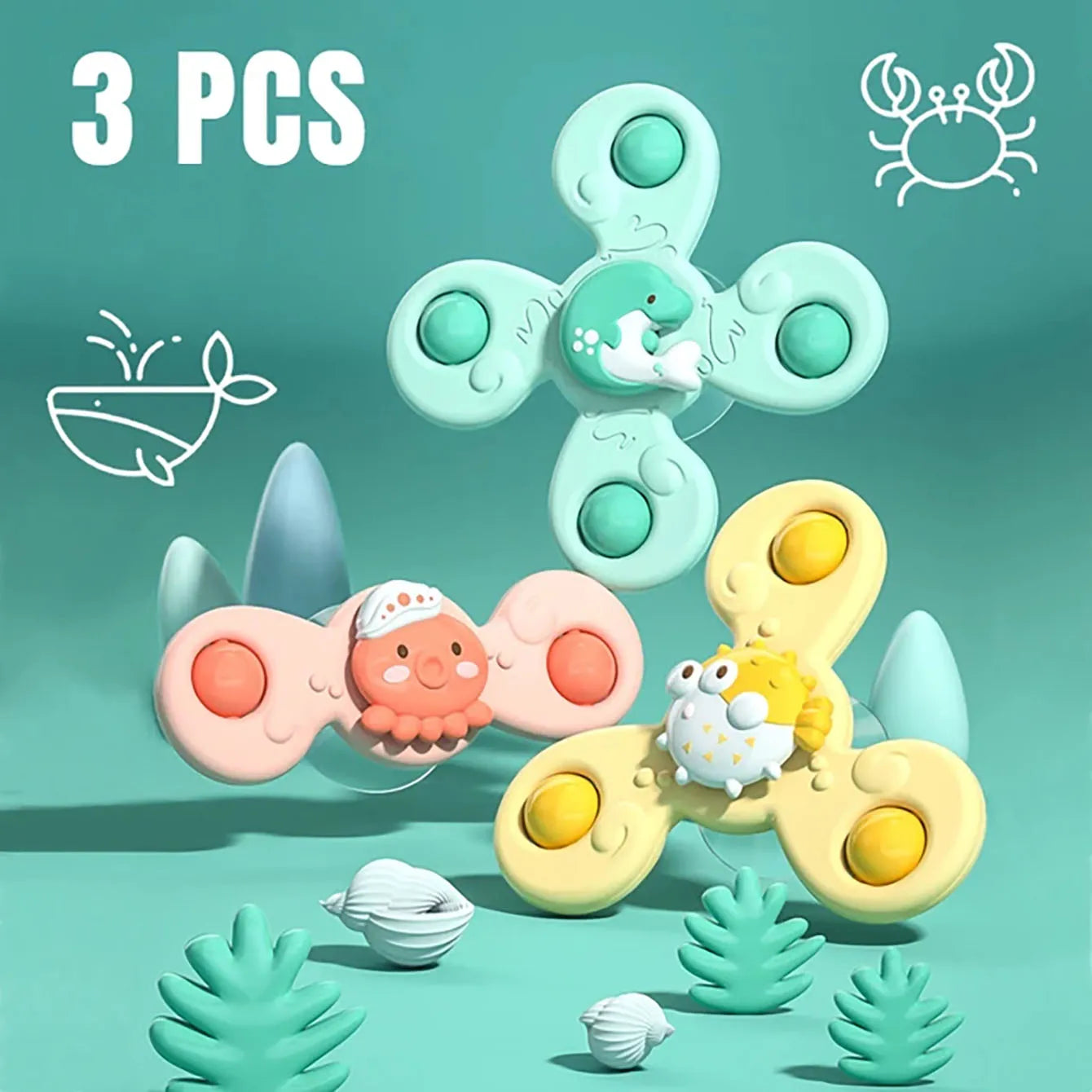 Baby Bath Water Toy – Rotary Suction Cup Cartoon Rattle