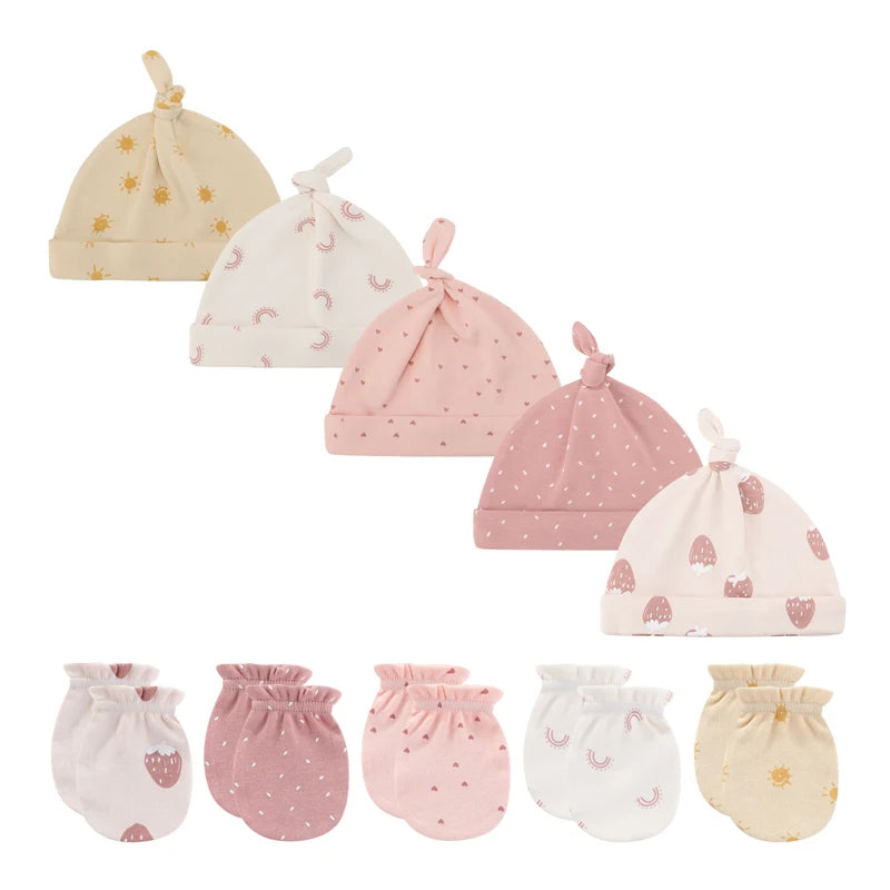 Unisex Cotton Newborn Baby Hat and Gloves Set 10Pieces