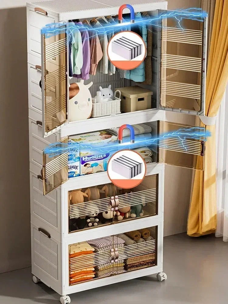Baby’s Bedroom Closets Wardrobe Clothes Folding Bins Transparent Visual Cabinets Stable Load-bearing Clothes Organizer Rack