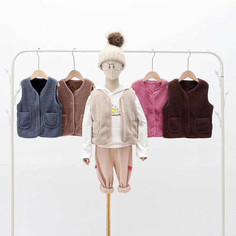 Autumn Winter Kid Vest Fur Baby Girl Boy Clothes Fleece Vests Zipper Coat Jacket Sleeveless Children Snow Outfits Waistcoat Warm