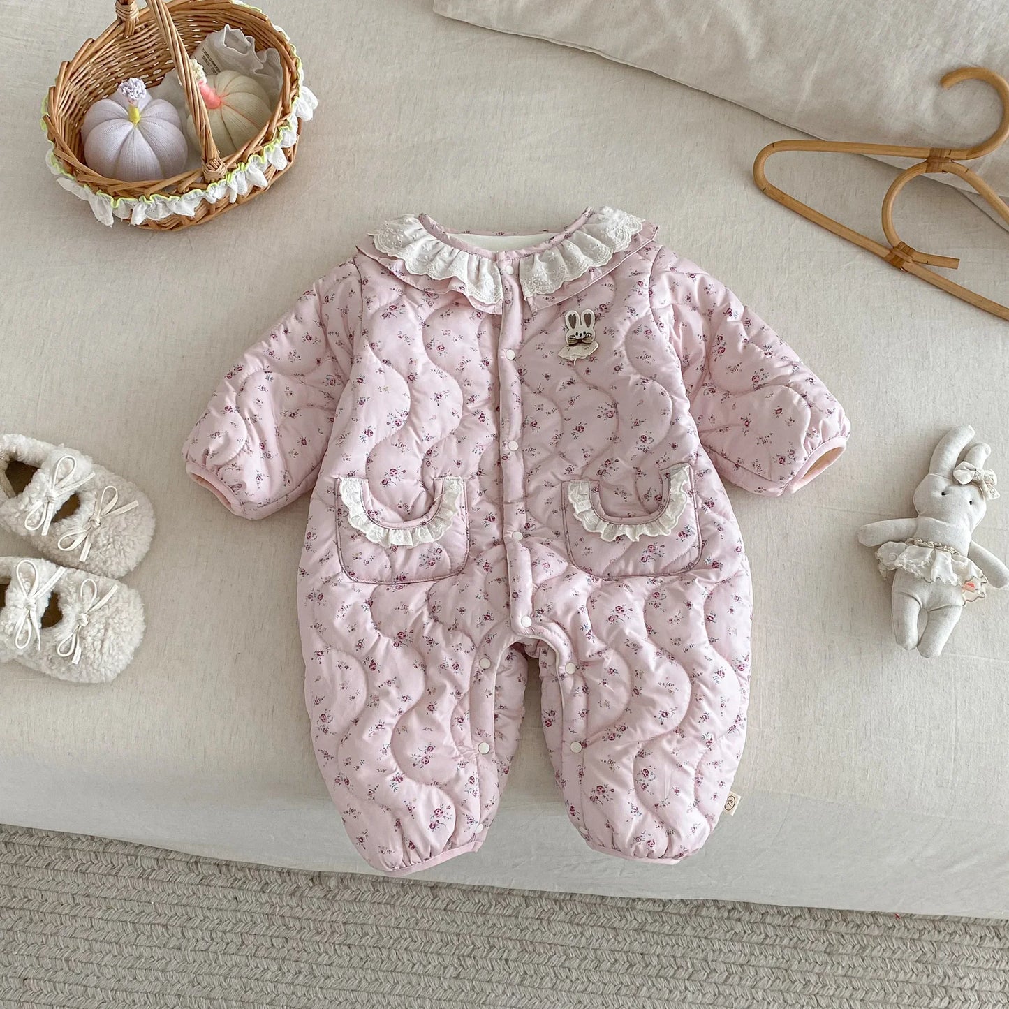 Vintage Floral Baby Romper – Warm & Padded
