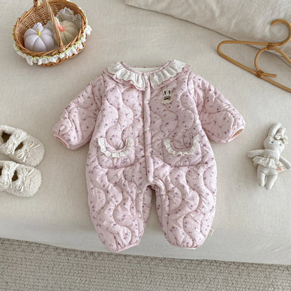 Vintage Floral Baby Romper – Warm & Padded