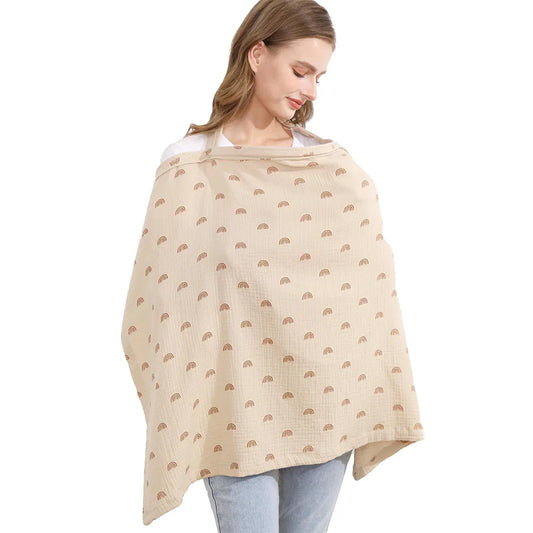 Muslin Nursing Cover for Baby Breastfeeding, Breathable 100% Cotton Breastfeeding Cover with Rigid Hoop for Mother Nursing Apron