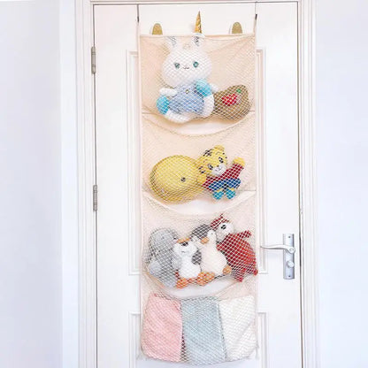 New Stuffed Storage Bag Over The Door Stuff Animals Organizer Hanging Mesh Bags Large Pockets for Baby Plush Toys Kids Storage