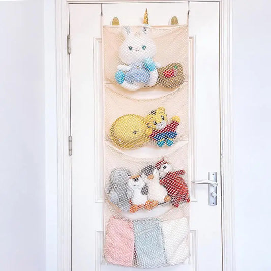 New Stuffed Storage Bag Over The Door Stuff Animals Organizer Hanging Mesh Bags Large Pockets for Baby Plush Toys Kids Storage