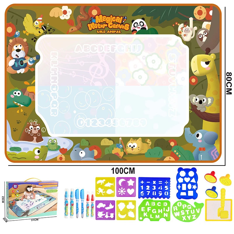 100x80CM Magic Water Drawing Mat Coloring Doodle With Reusable Magic Pens Montessori Painting Board Educational Toys Kids Gifts