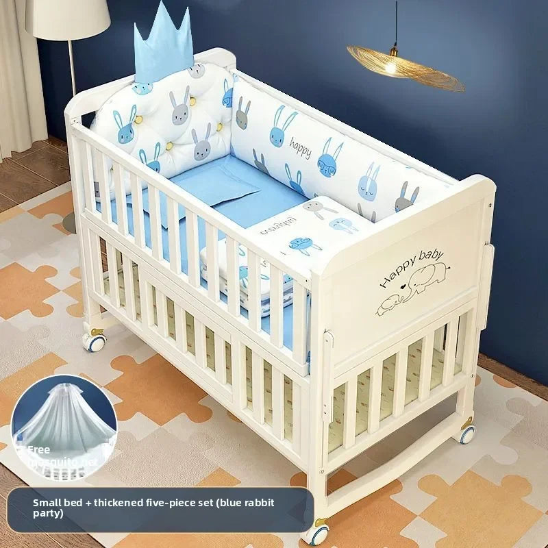 Luxury Solid Wood Baby Crib Multifunctional Convertible Bed with Bassinet Wheels Nest Bed  Wooden Convertible Baby Crib Movable
