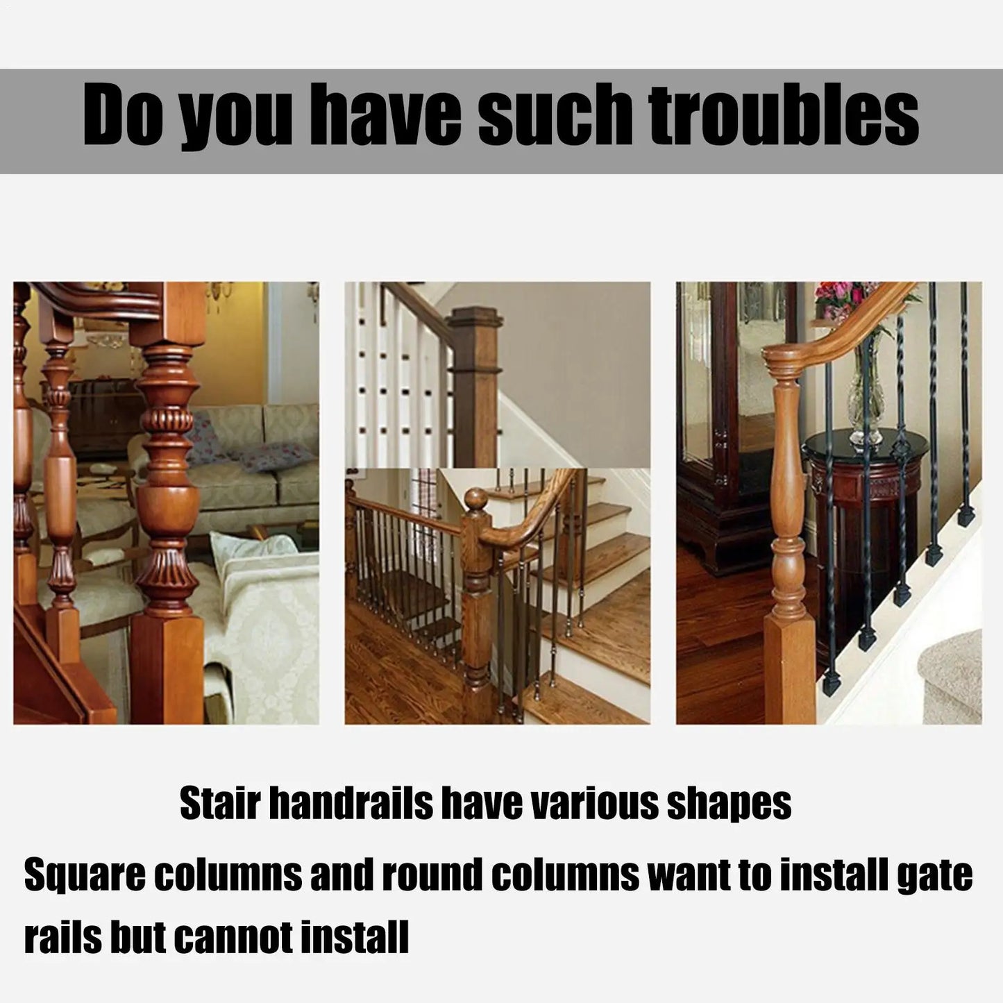 Baby Gate Banister Adapter Baby Stair Gate Post Fitting Kit 2 Pieces Toddler Care Security Hardware Fittings for Indoor Stairway