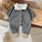 Baby Boys Woolen Jumpsuits Newborn Girls Hooded Rainbow Printed Rompers Winter Warm Bodysuit Clothes