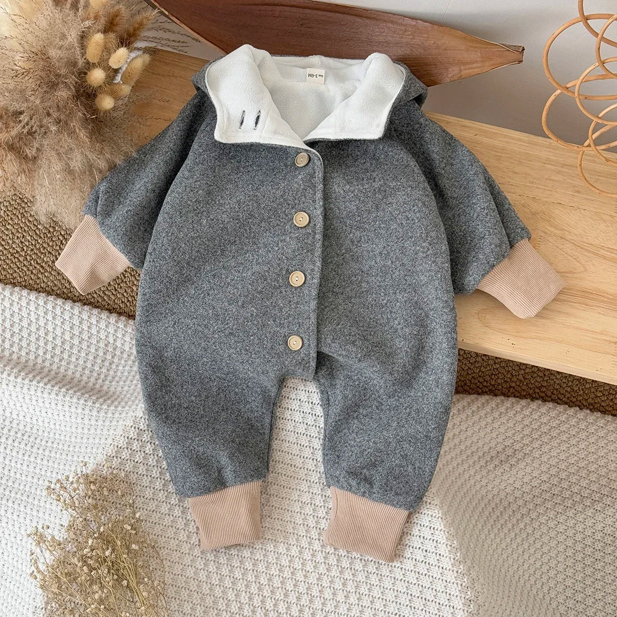 Baby Boys Woolen Jumpsuits Newborn Girls Hooded Rainbow Printed Rompers Winter Warm Bodysuit Clothes