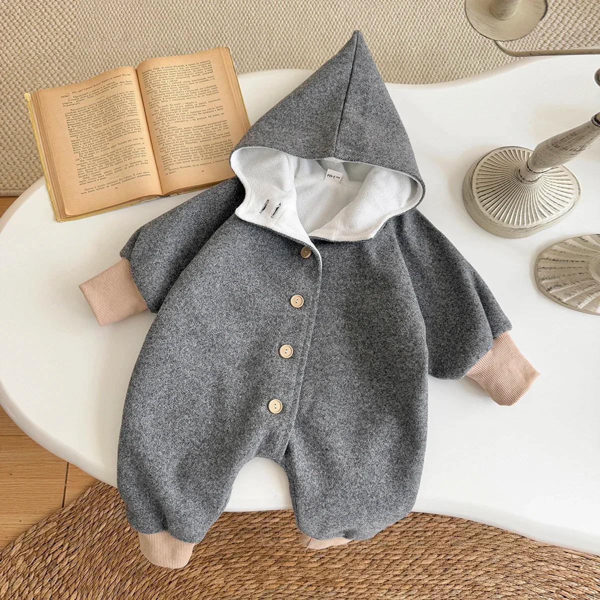 Baby Boys Woolen Jumpsuits Newborn Girls Hooded Rainbow Printed Rompers Winter Warm Bodysuit Clothes