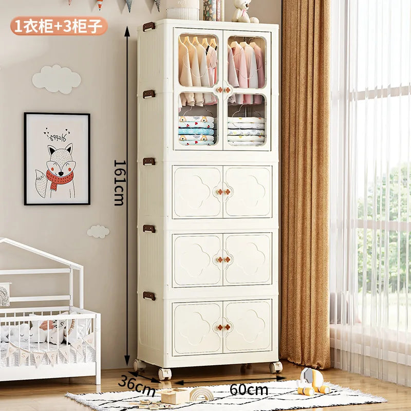 Children's Wardrobe, Bedroom, Home Storage Cabinet, Baby Storage Bin, Toy Clothing Storage Box Plastic Folding Organizer Cabinet