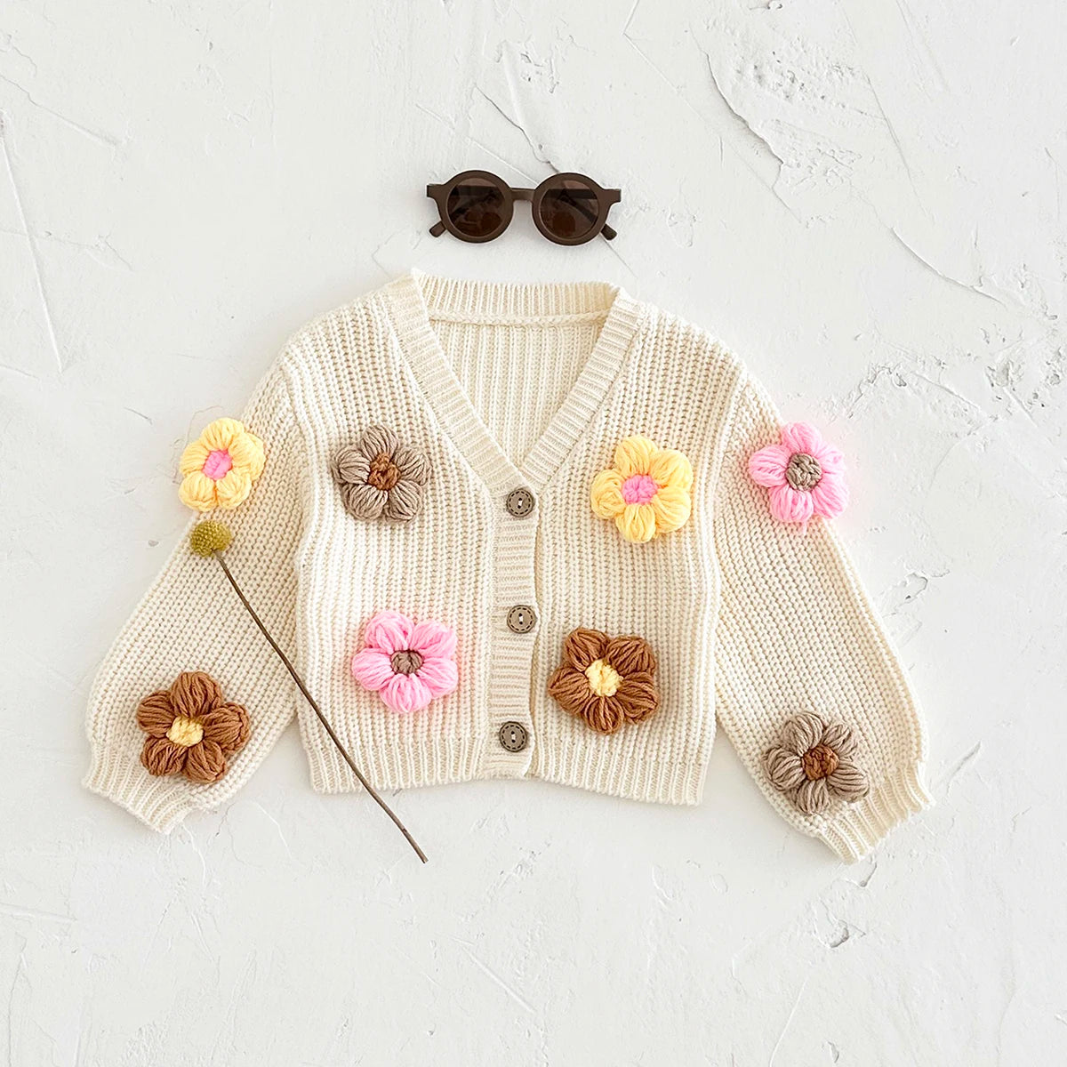Baby Cardigan Sweater – Autumn/Winter Knit Coat, Long Sleeve Flower Design