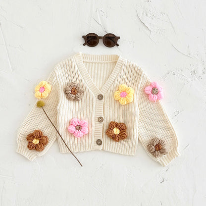 Baby Cardigan Sweater – Autumn/Winter Knit Coat, Long Sleeve Flower Design