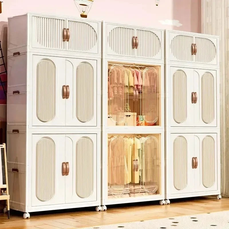 Children's Wardrobe Bedroom Closet Cabinet Baby Storage Box Toy Clothes Organizer Locker Folding Sorting Partition Wardrobe