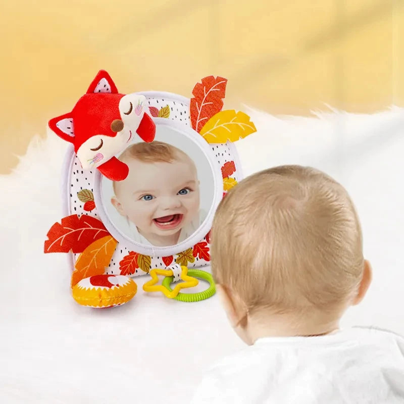 Baby Car Mirror Back Seat Rear View Mirror Cartoon Animal Plush Toys For Baby Rear Facing 6 12 Months Infant Travel Sensory Toys