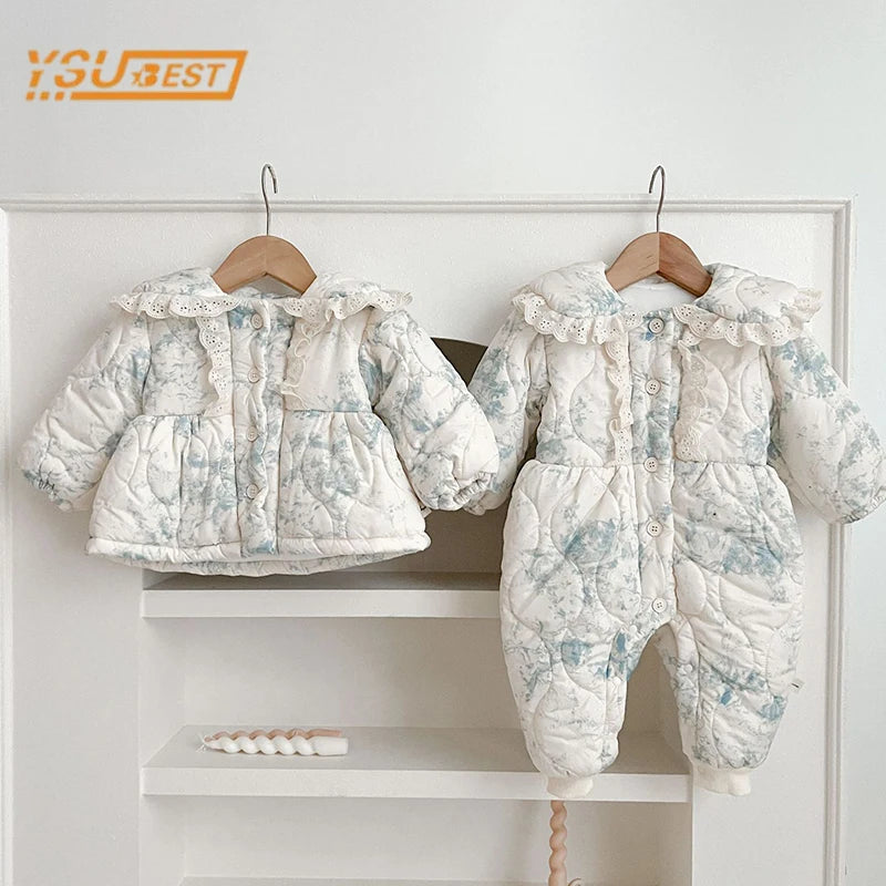 Winter Infant Baby Girls Long Sleeve Sweet Printing Thicken Cotton Jumpsuit Newborn Kids Baby Girls Clothes Rompers