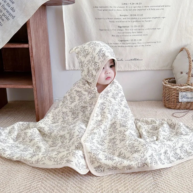 Soft Hooded Baby Bath Towel Cartoon Cloak  Super Absorbent Gauze Bathing Wrap for Newborn Infant Anti-Shedding & Skin-Friendly