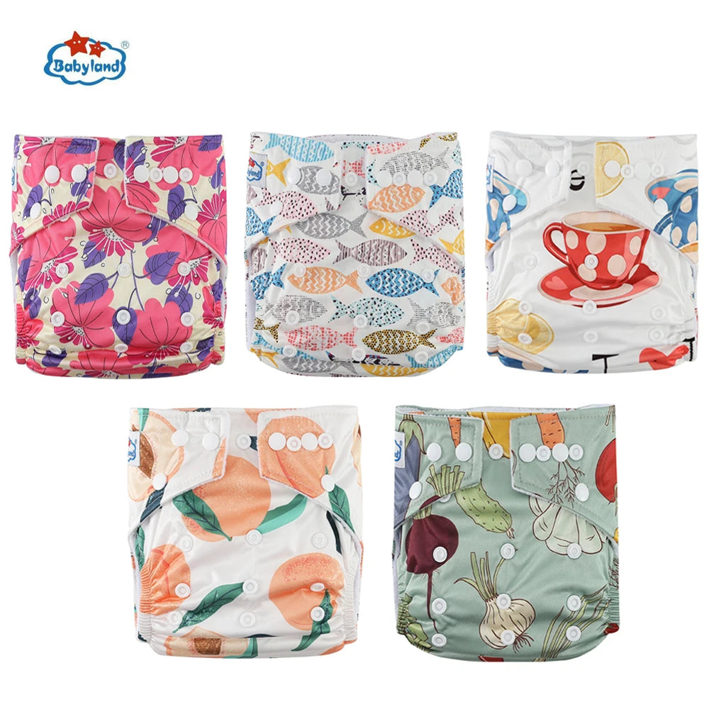 5pcs Babyland Washable Diapers – Eco-Friendly Pocket Nappies (3–15kg)