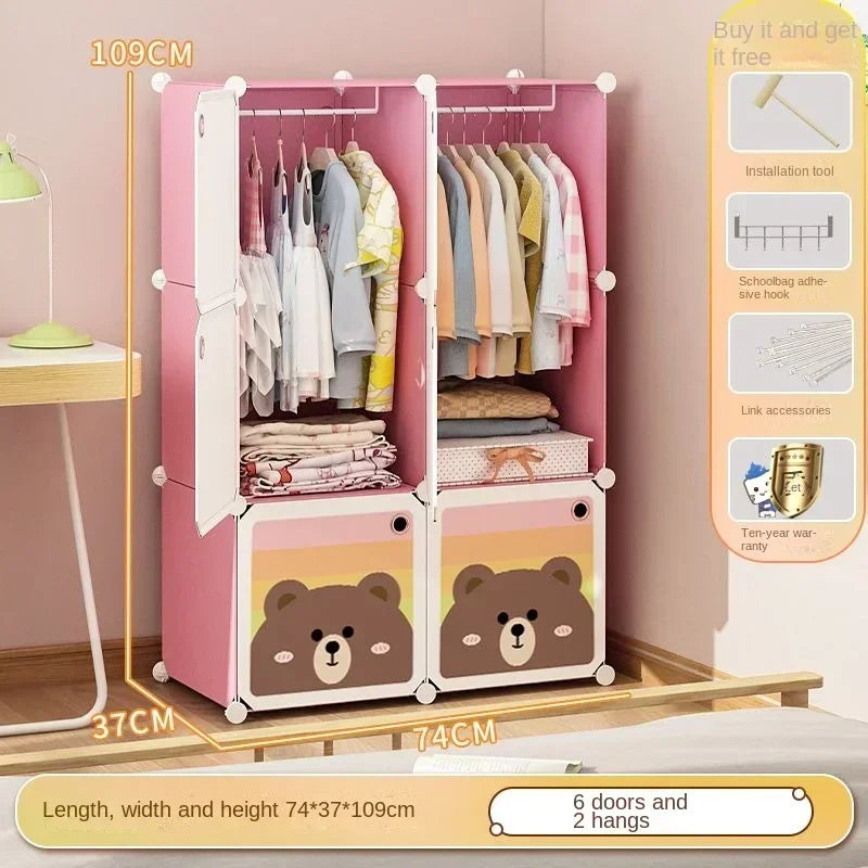 Children Dress Clothes Folding Cabinets Simplicity Cube Splice Storage Locker Foldable Fully Enclosed Wardrobe Bedroom Furniture