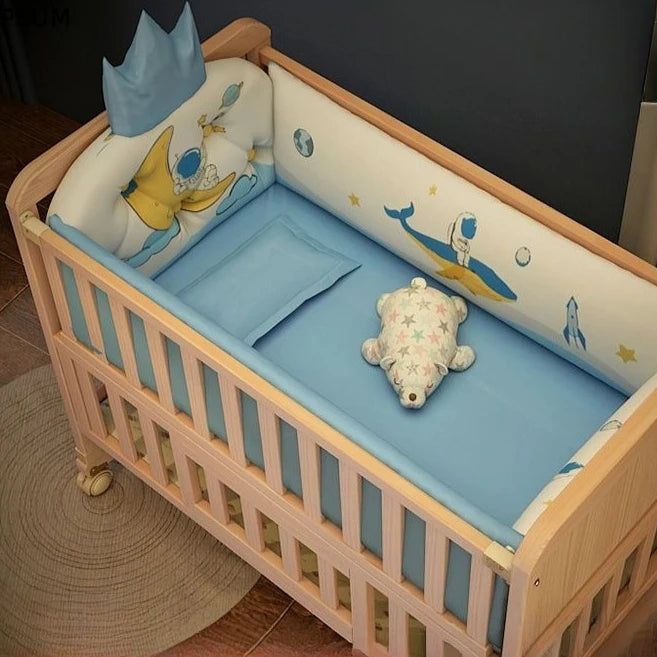 Solid Wood Baby Crib Convertible Toddler Bed Movable Newborn Bassinet Cradle Multi Functional Infant Bed For Babies Boys Girls