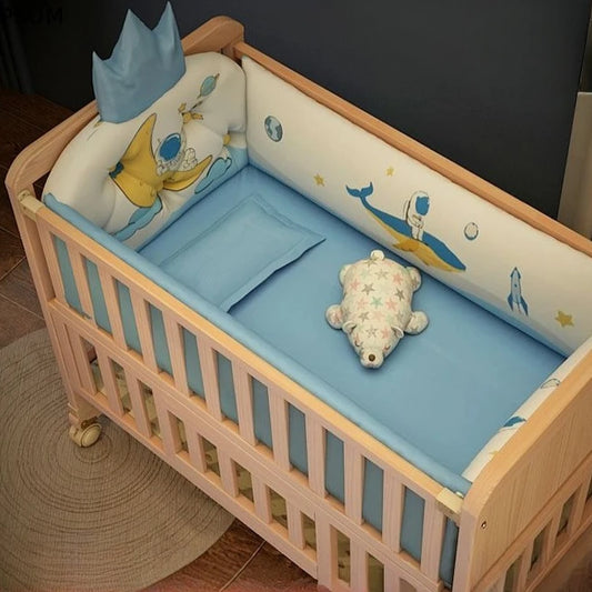 Solid Wood Baby Crib Convertible Toddler Bed Movable Newborn Bassinet Cradle Multi Functional Infant Bed For Babies Boys Girls