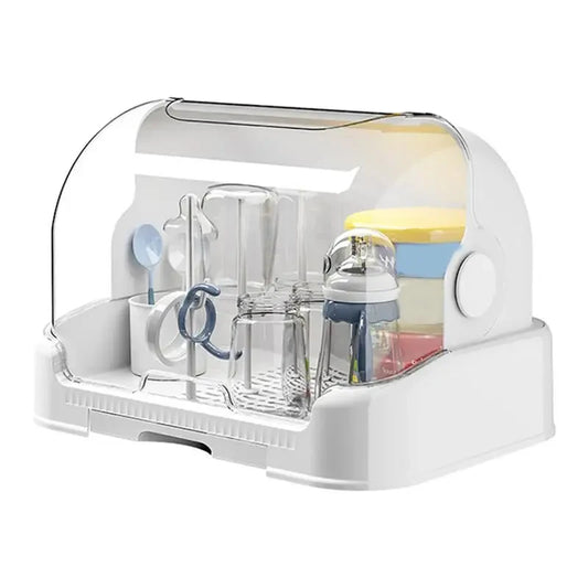 Portable Baby Bottle Drying Rack & Organizer - Dustproof Storage Container with Removable Drip Tray, Hygienic Feeding Accessorie