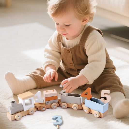 Montessori Wooden Train Set for Baby Toys with Numbers and Blocks Train Toy Hands-on Queuing Ability Educational Children Gift