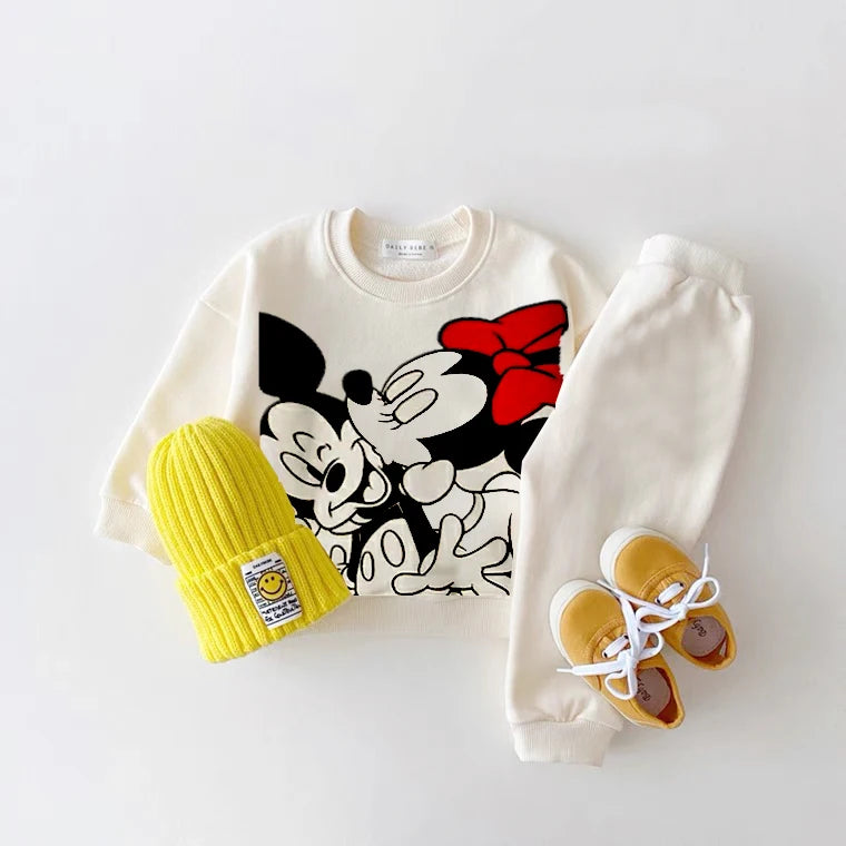 Mickey Print Tops 2 Piece/Set Boys And Girls New Casual Fashion Costume Cartoon Sports Long Sleeve Sweatpants Sets