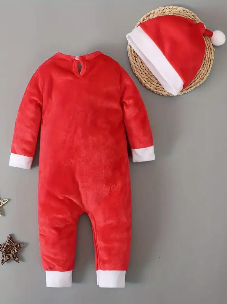 Baby's Christmas Party Santa Claus Outfits, Long Sleeve Romper Hat Set For Spring, Autumn And Winter Indoor And Outdoor Wear