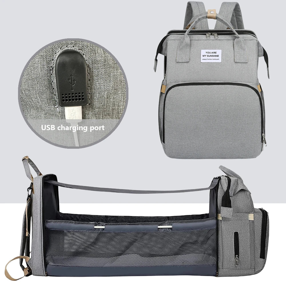 Folding Crib Diaper Backpack – Lightweight & Large Capacity Mommy Bag