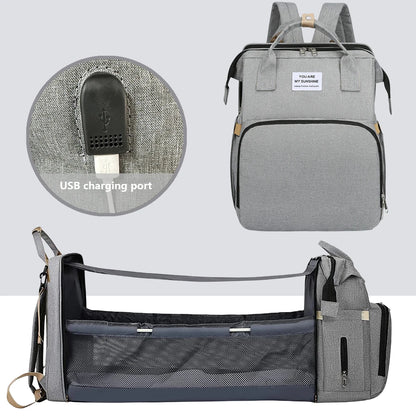 Folding Crib Diaper Backpack – Lightweight & Large Capacity Mommy Bag